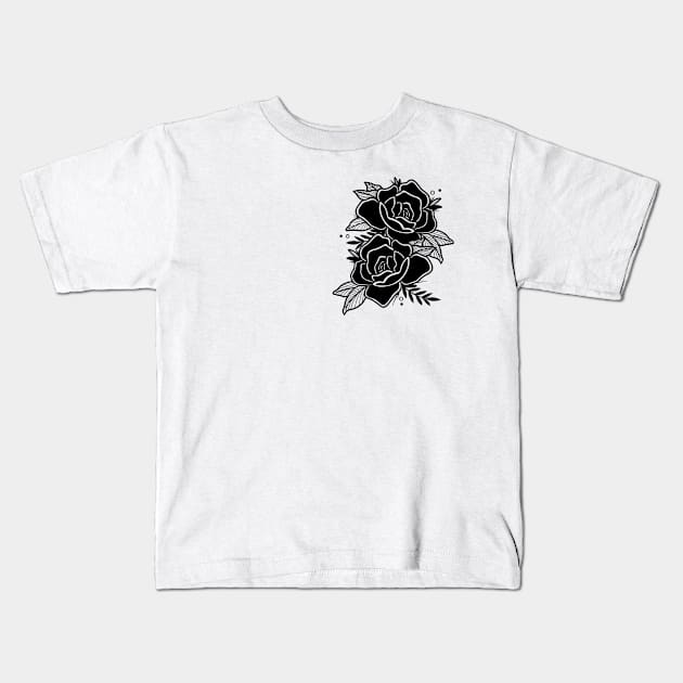 Black Traditional Roses Kids T-Shirt by P7 illustrations 